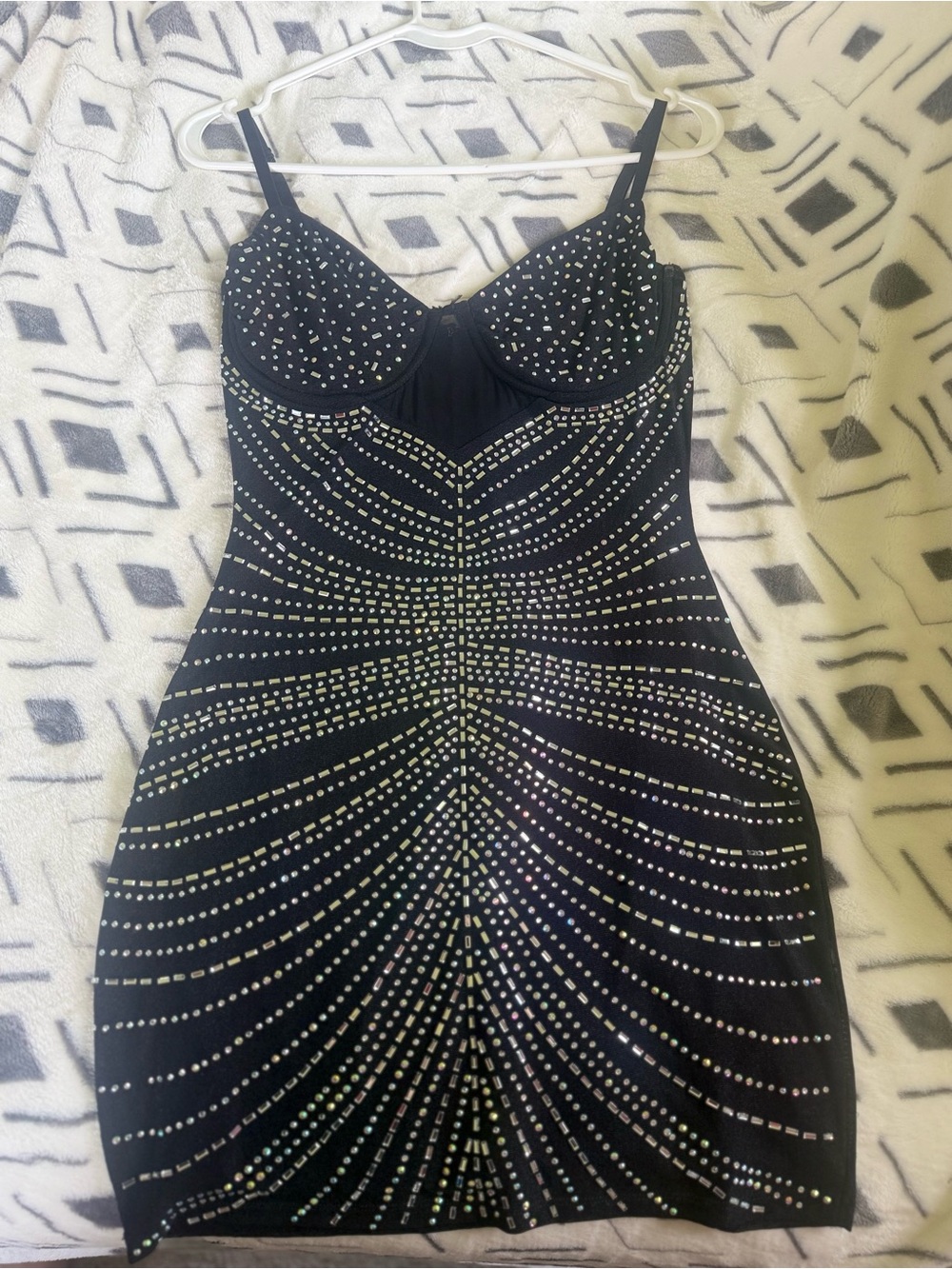 Windsor Black Studded Mini Dress with Radiant Rhinestones